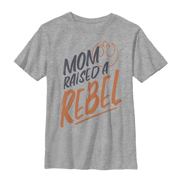 Boys 6-20 Star Wars Mom Raised A Rebel Orange Text Rebel Logo Graphic Tee
