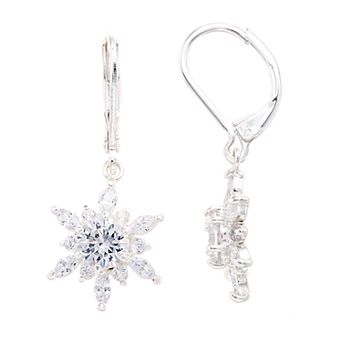 Women's Napier Silver-Toned Cubic Zirconia Leverback Drop Earrings