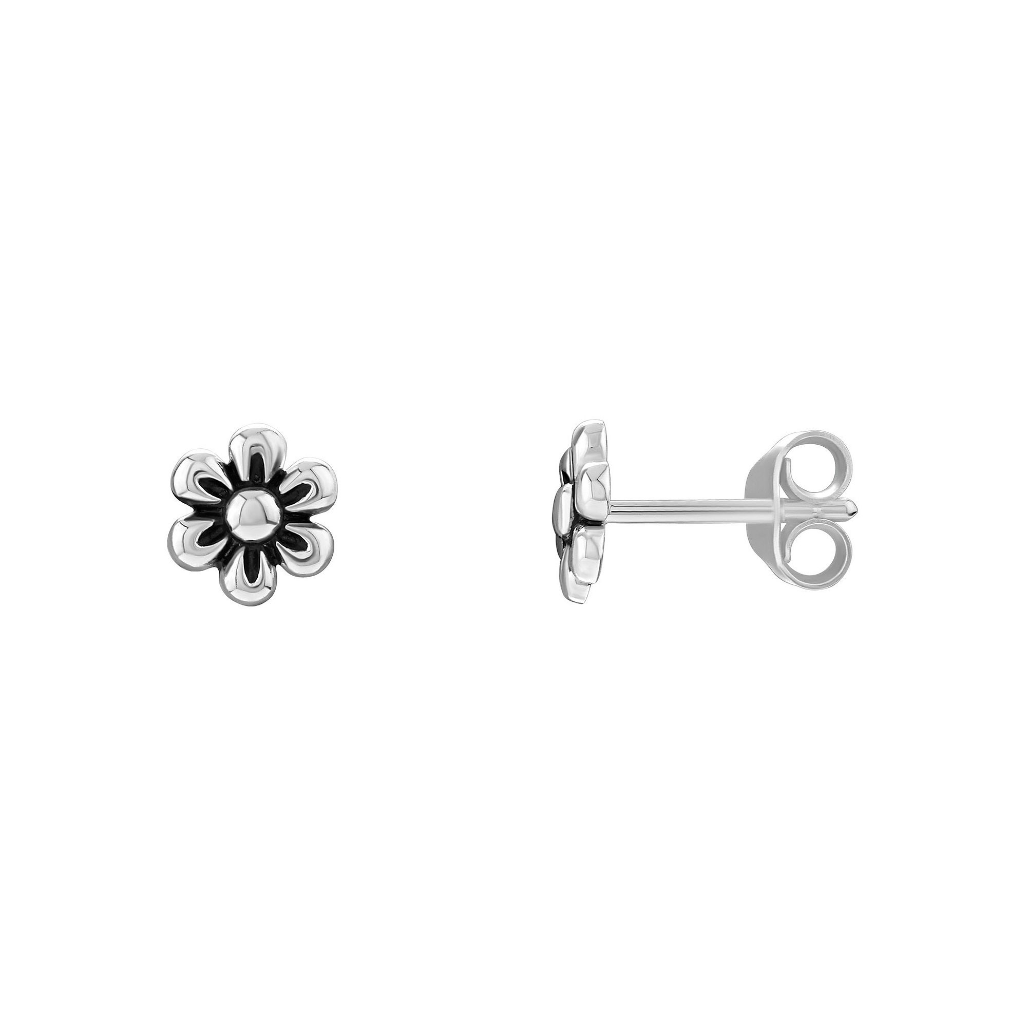 PRIMROSE Sterling Silver Oxidized Flower Earring, Womens, Silver Tone
