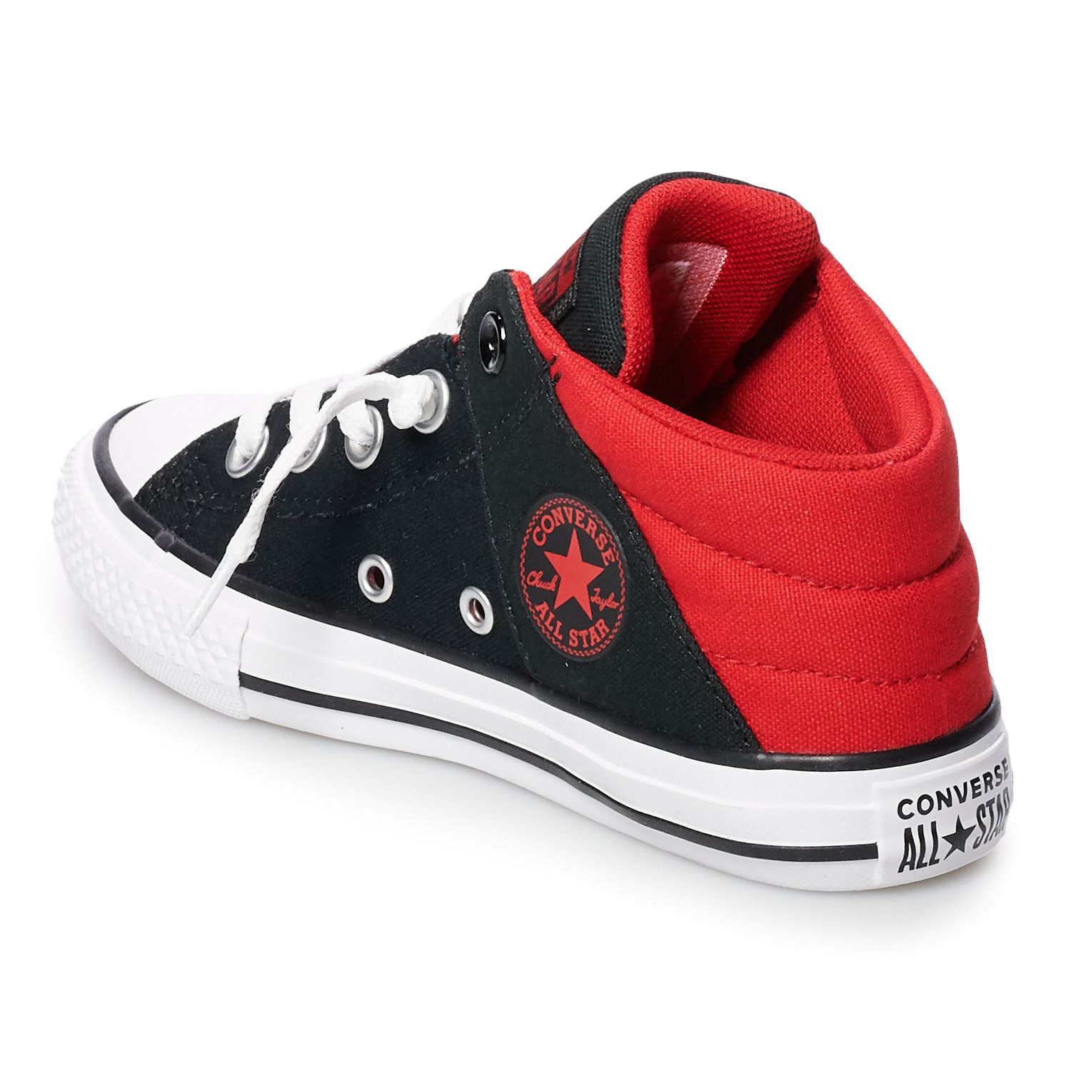 red and black converse shoes