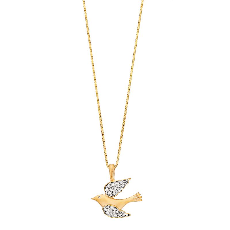 18k Gold Over Silver 1/6 Carat T.W. Diamond Bird Pendant Necklace, Womens