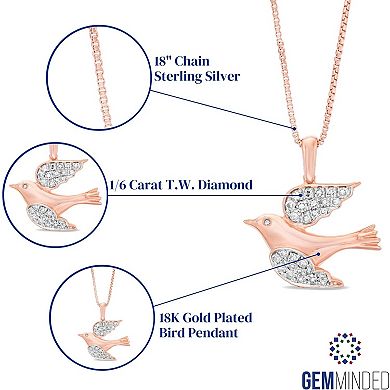 Gemminded 18k Gold Over Silver 1/6 Carat T.W. Diamond Bird Pendant Necklace