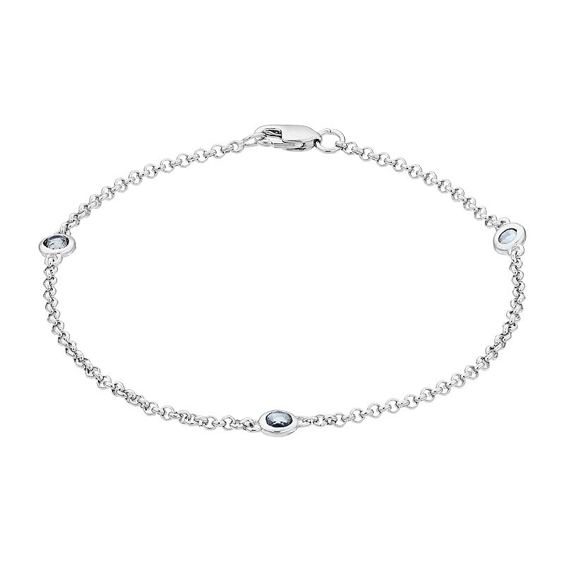 Silver Gemstone Stationed Bracelet, Womens, Size: 7, Blue