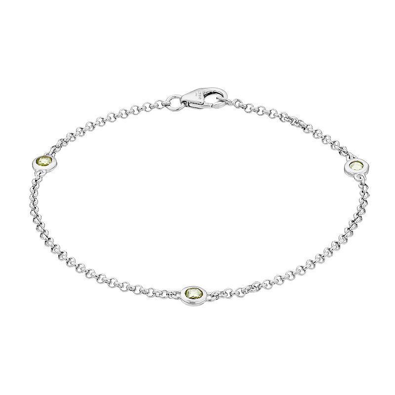 Silver Gemstone Stationed Bracelet, Womens, Size: 7, Green