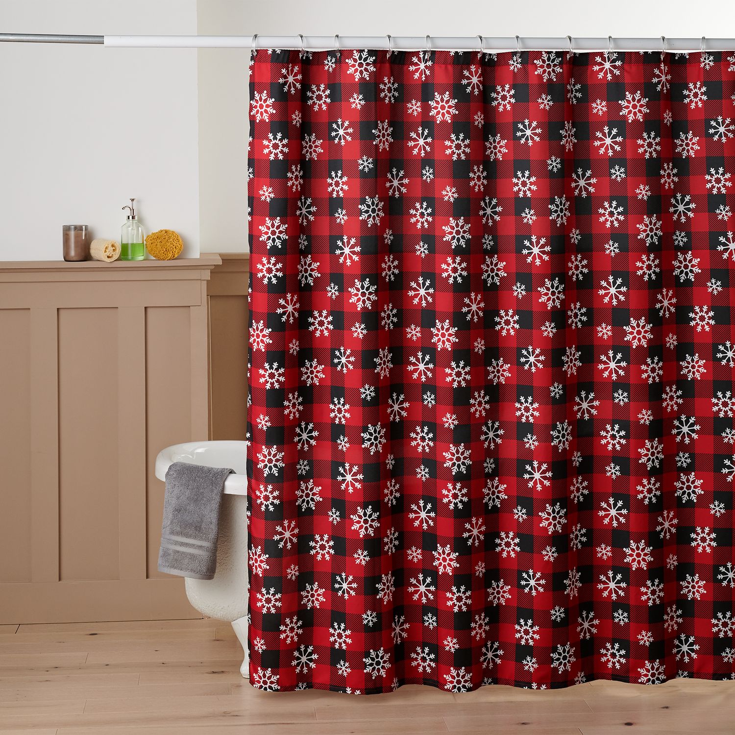 St Nicholas Square Buffalo Check Snowflakes Shower Curtain