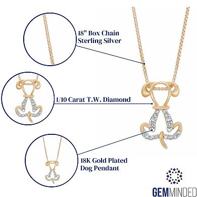 Gemminded 18k Gold Over Silver 1/10 Carat T.W. Diamond Dog Pendant Necklace