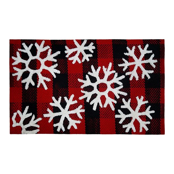 St Nicholas Square Buffalo Check Snowflakes Bath Rug