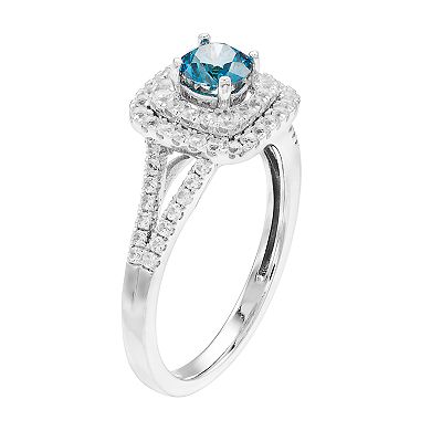 10K White Gold 1 Carat T.W. Diamond Blue & White Ring