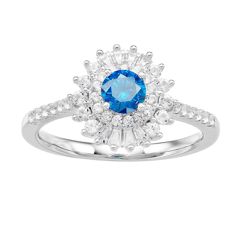 10k White Gold 3/4 Carat T.W. Blue & White Diamond Halo Ring, Womens, Size