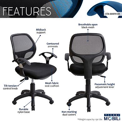 Techni Mobili Midback Mesh Task Office Chair