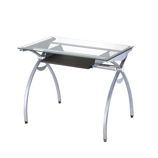 Techni Mobili Contempo Clear Glass Top Computer Desk with Pull Out