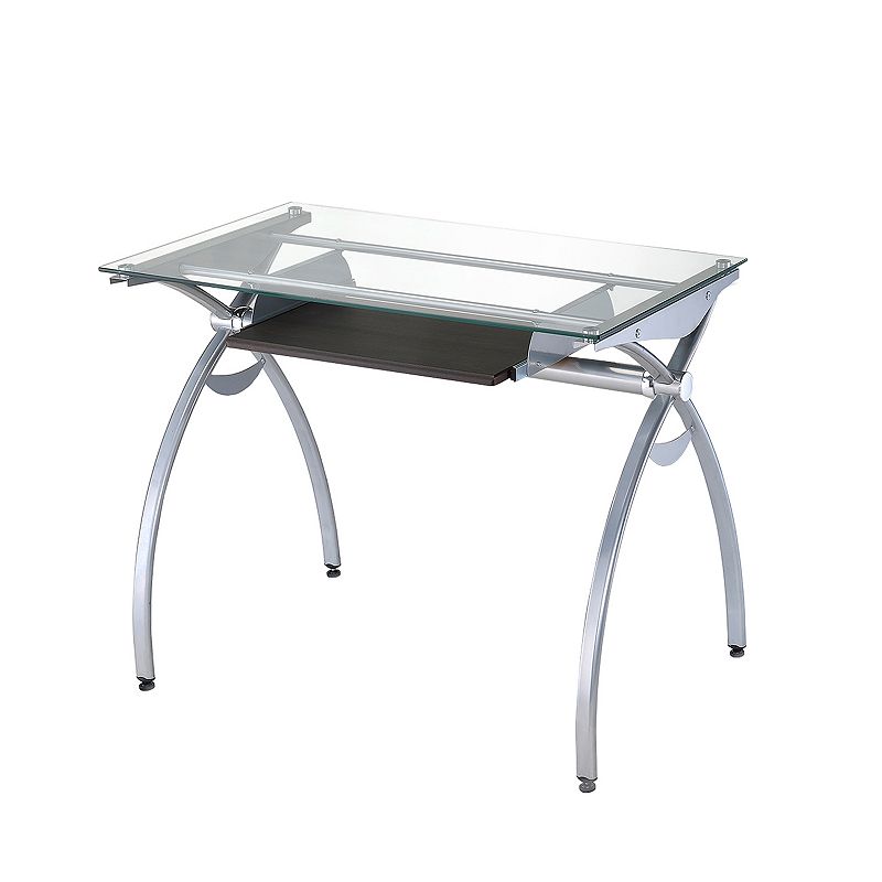 Techni Mobili Contempo Clear Glass Top Computer Desk with Pull Out Keyboard