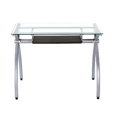 Techni Mobili Contempo Clear Glass Top Computer Desk with Pull Out Keyboard Panel