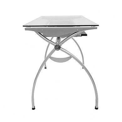Techni Mobili Contempo Clear Glass Top Computer Desk with Pull Out Keyboard Panel