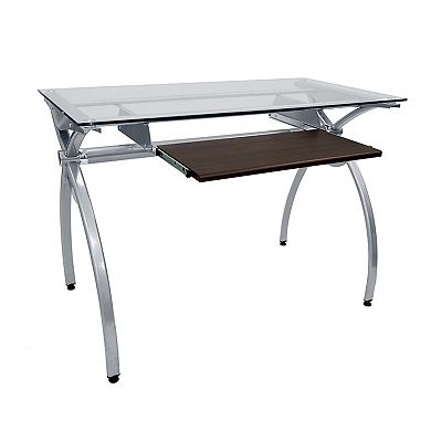 Techni Mobili Contempo Clear Glass Top Computer Desk with Pull Out Keyboard Panel