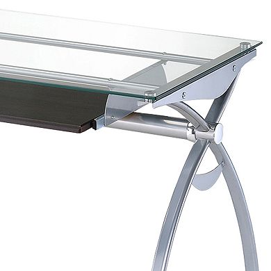 Techni Mobili Contempo Clear Glass Top Computer Desk with Pull Out Keyboard Panel