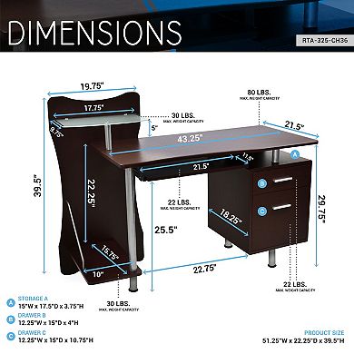 Techni Mobili Stylish Computer Desk with Storage