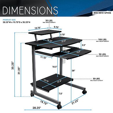 Techni Mobili Compact Computer Cart with Storage