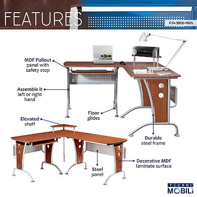 Techni Mobili Deluxe L-Shaped Desk with Inline Team Desk Option