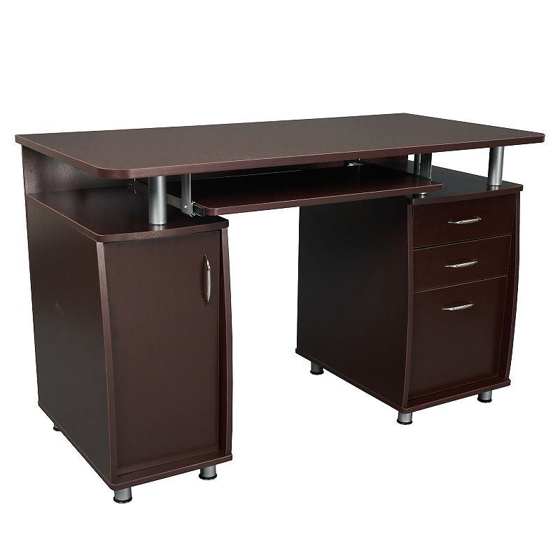 Complete Workstation Computer Desk with Storage Brown - Techni Mobili: L-Shaped Office Furniture with Cable Management - Incomplete 