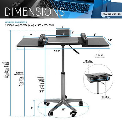 Techni Mobili Graphite Folding Table Laptop Cart
