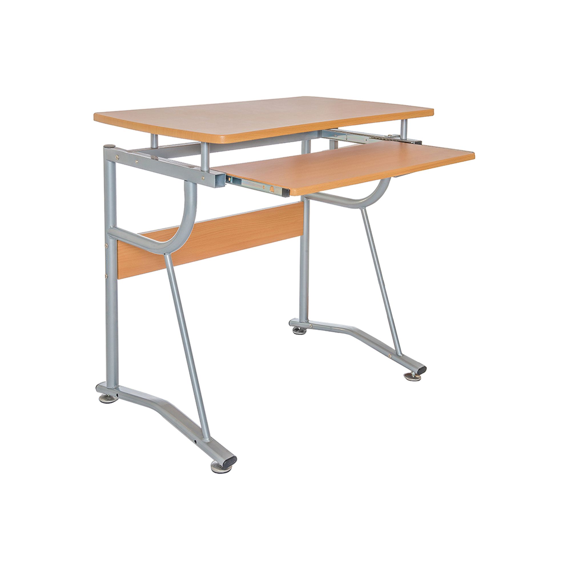 Techni Mobili Compact Computer Desk with Side Shelf & Keyboard Panel, Brown
