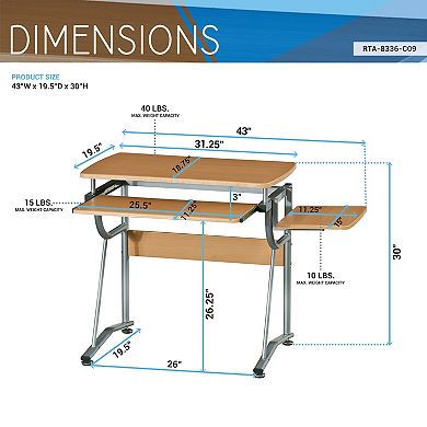 Techni Mobili Compact Computer Desk with Side Shelf & Keyboard Panel