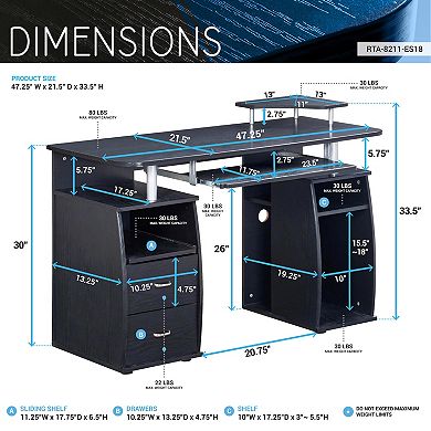 Techni Mobili Complete Computer Workstation Desk with Storage