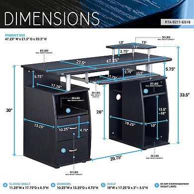 Techni Mobili Complete Computer Workstation Desk with Storage