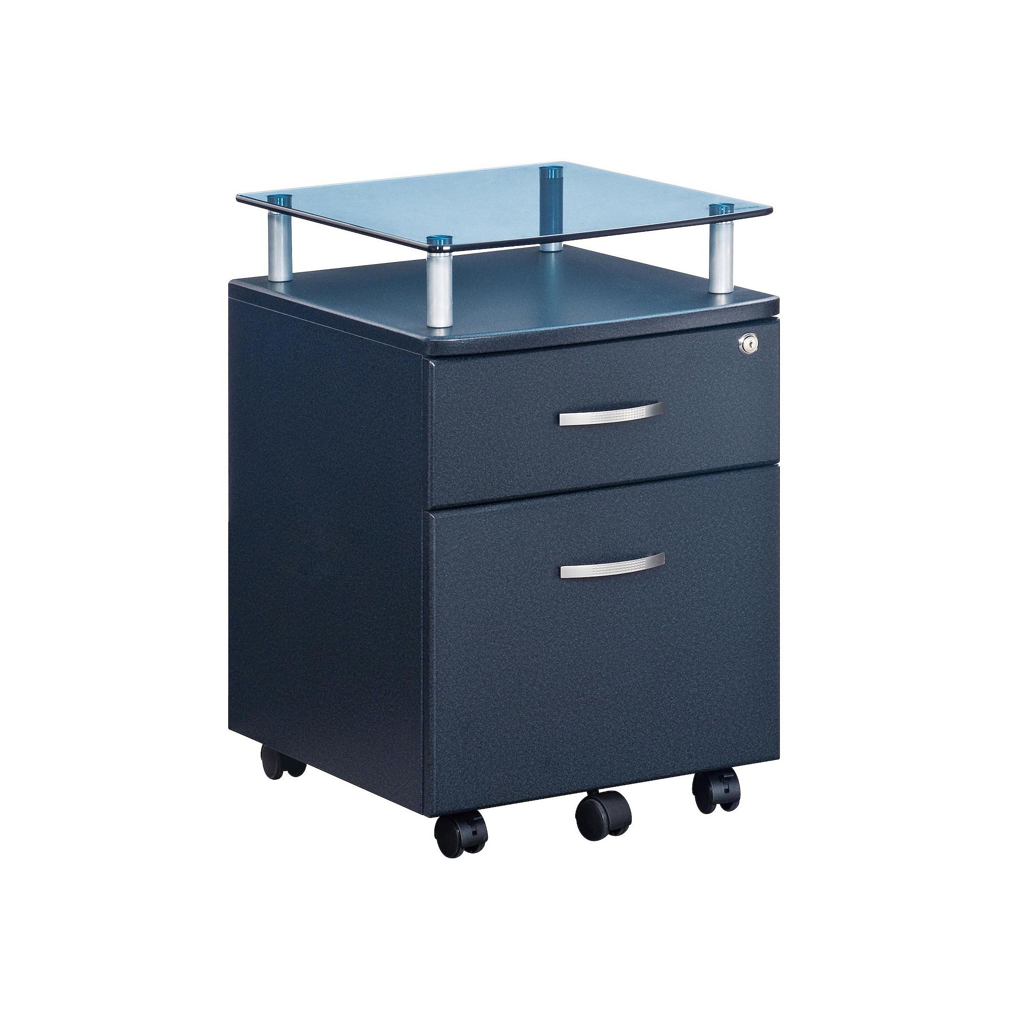Techni Mobili Rolling File Cabinet with Glass Top, Gray