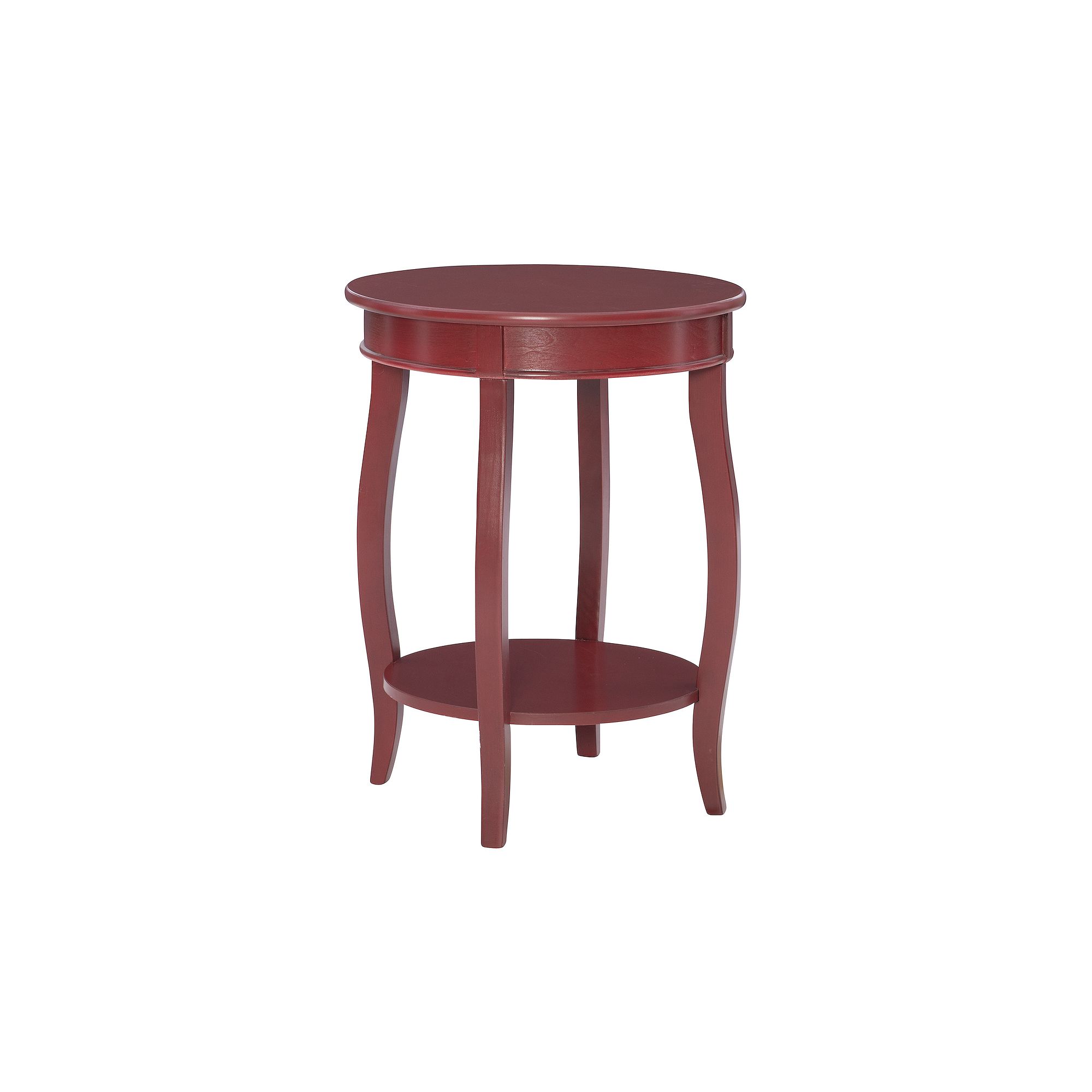 Linon Round End Table with Lower Shelf, Red
