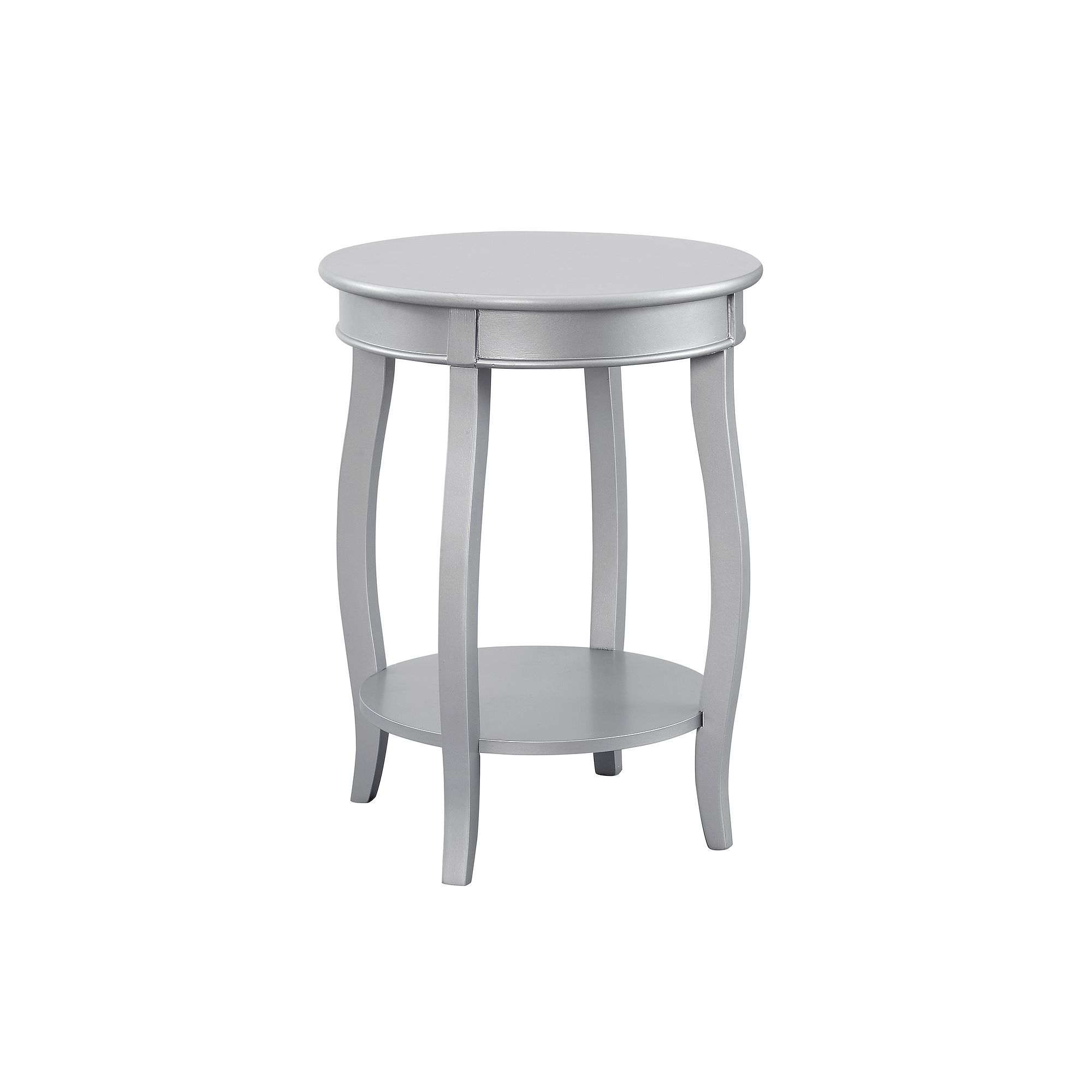 Linon Round End Table with Lower Shelf, Silver