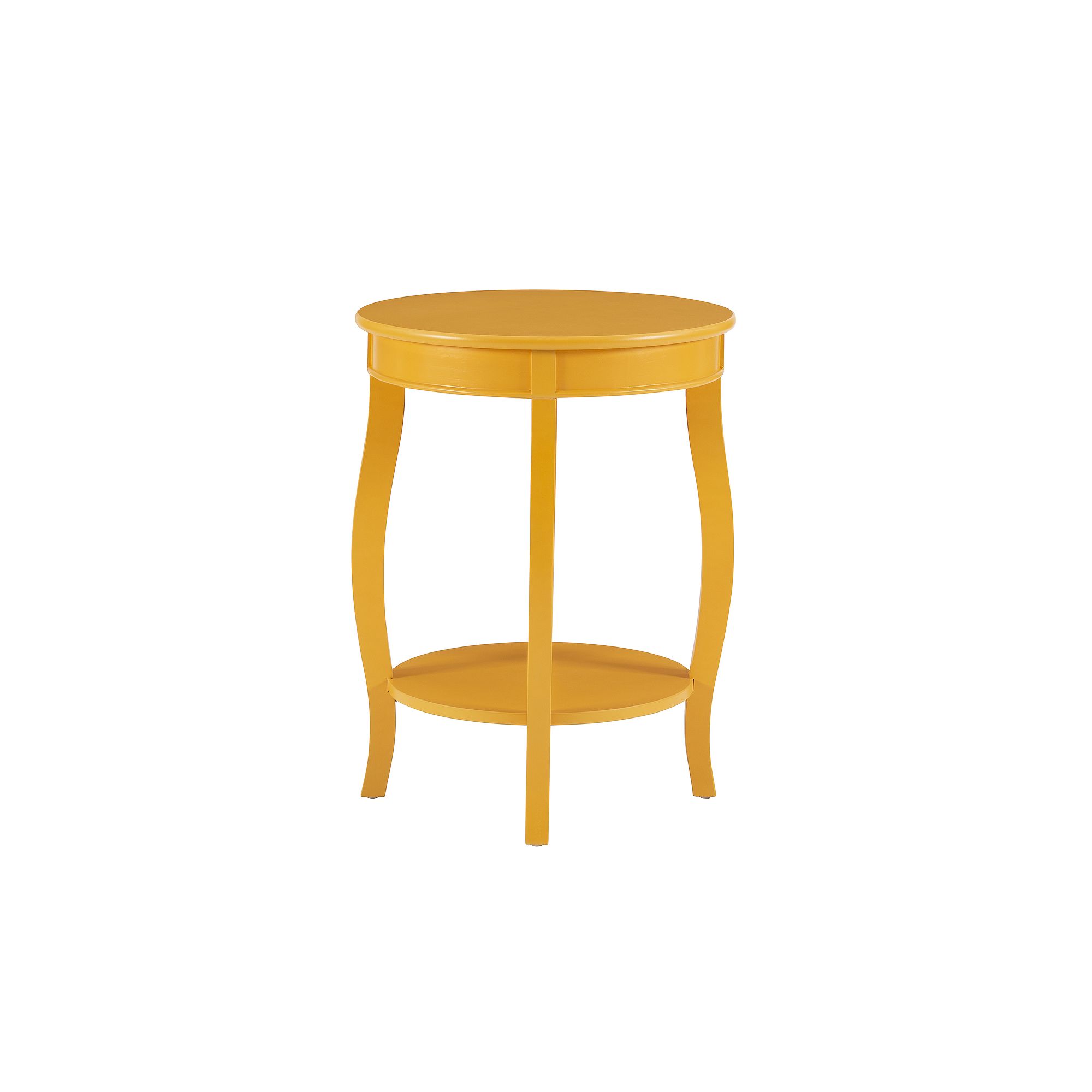 Linon Round End Table with Lower Shelf, Yellow