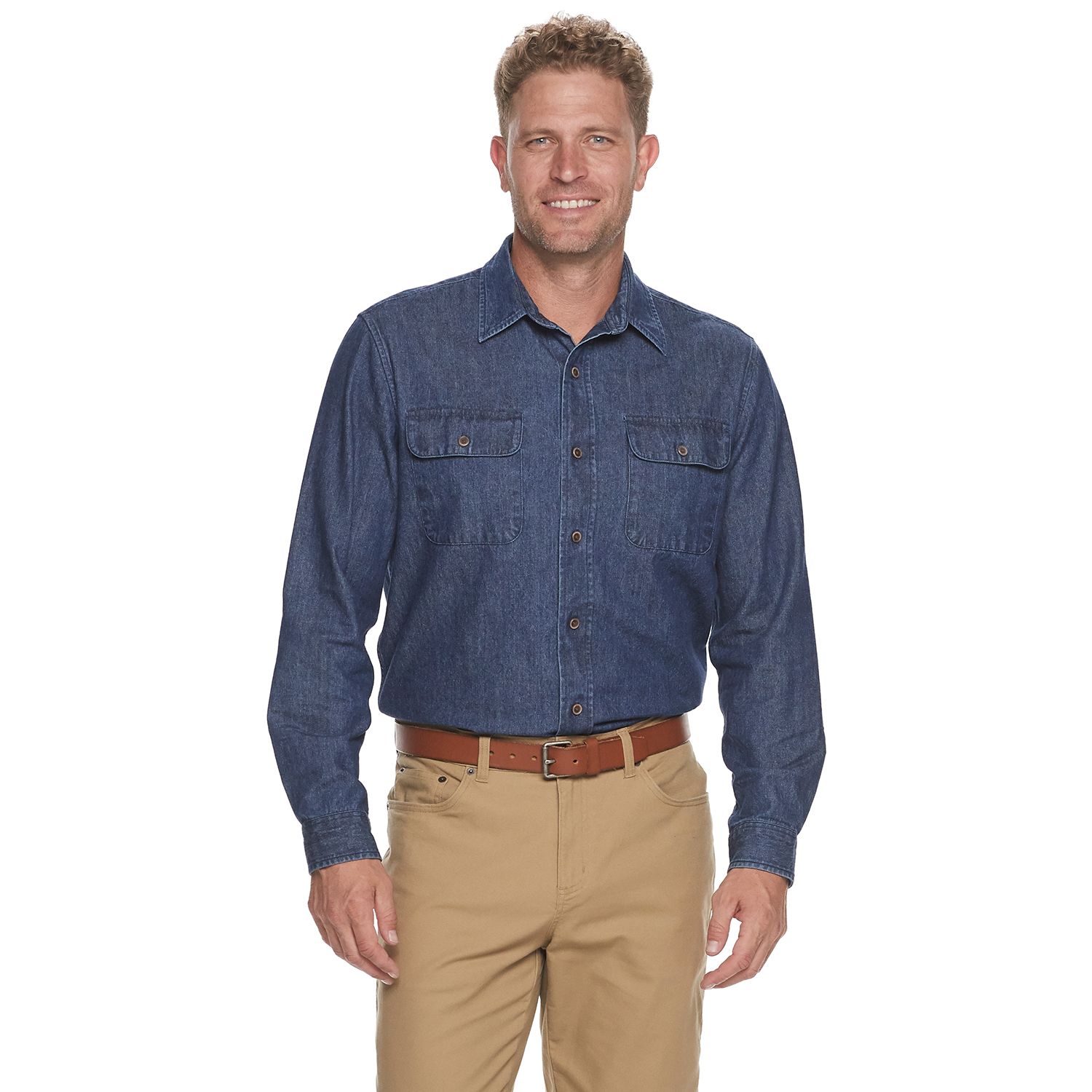 blue denim button down shirt