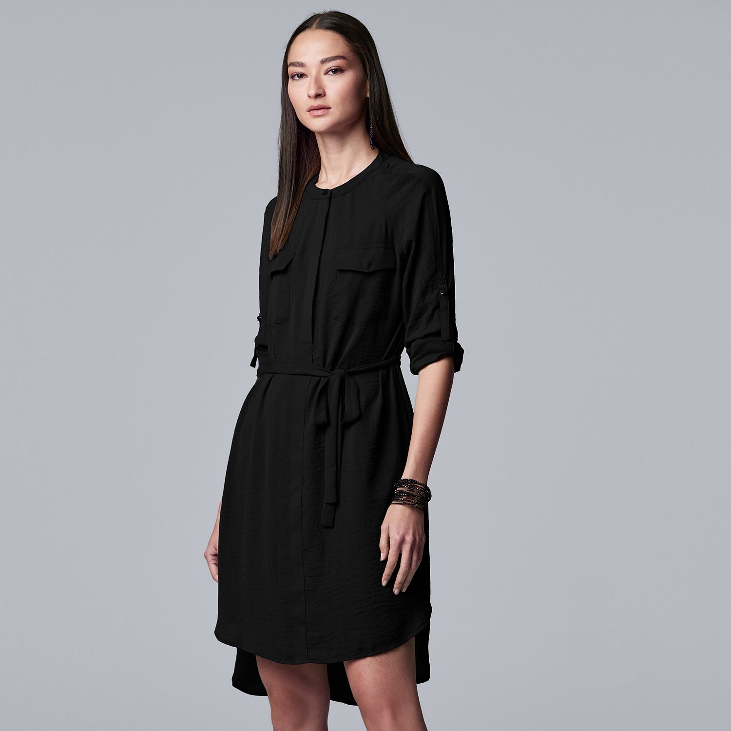 black utility shirt dress