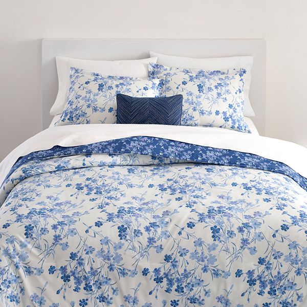 Chaps Blue Flowers 3 Piece Comforter Set, Queen Size Bedding Set Kohls