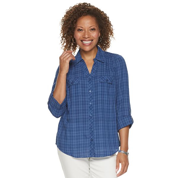 Petite Croft & Barrow® Plaid Popover Shirt