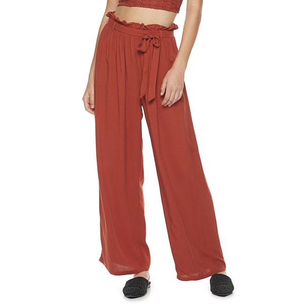 Juniors' Live To Be Spoiled Paperbag Waist Long Pants