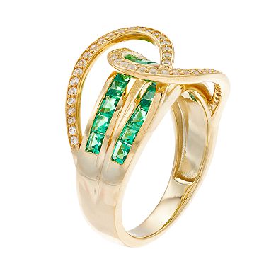 10k Gold Emerald & 1/4 Carat T.W. Diamond Swirl Ring