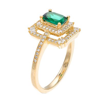 14k Gold Emerald & 1/3 Carat T.W. Diamond Tiered Frame Ring
