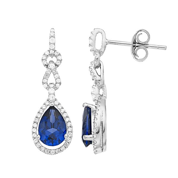 10k White Gold Sapphire & 1/3 Carat T.W. Diamond Teardrop Earrings