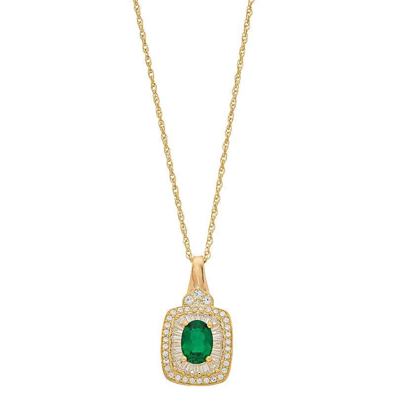 10k Gold Emerald & 1/2 Carat T.W. Diamond Frame Pendant Necklace, Womens,
