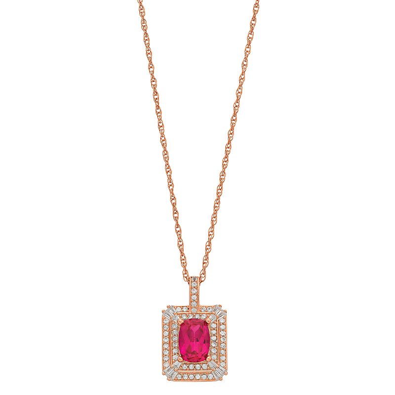 14k Rose Gold Sapphire & 1/3 Carat T.W. Diamond Frame Pendant Necklace, Wo