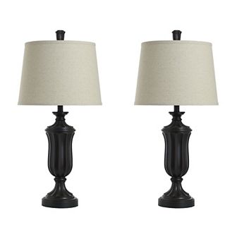 Table Lamp Bronze Wood Finish Set of 2