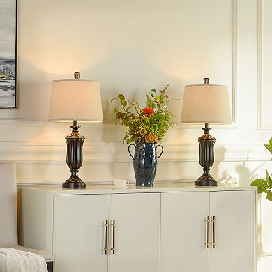 Table Lamp Bronze Wood Finish Set of 2