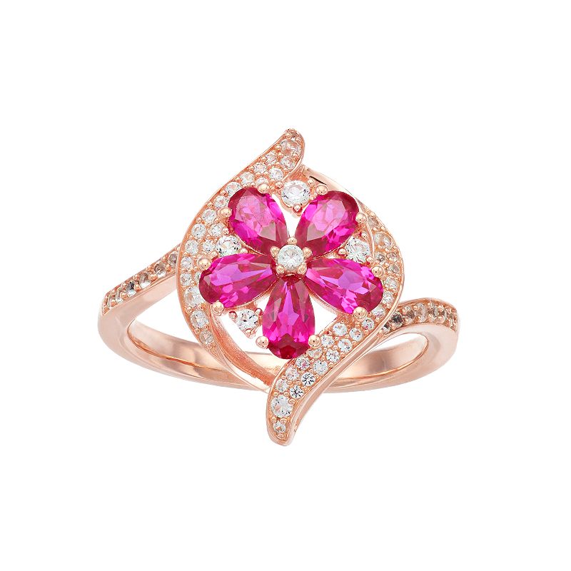 53231947 10k Rose Gold Ruby & 1/3 Carat T.W. Diamond Flower sku 53231947