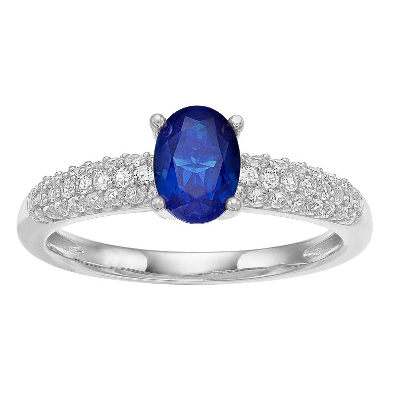 10k White Gold Sapphire & 1/3 Carat T.W. Diamond Ring, Womens, Size: 6, Bl