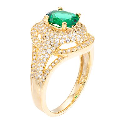 14k Gold Emerald & 3/4 Carat T.W. Diamond Cocktail Ring
