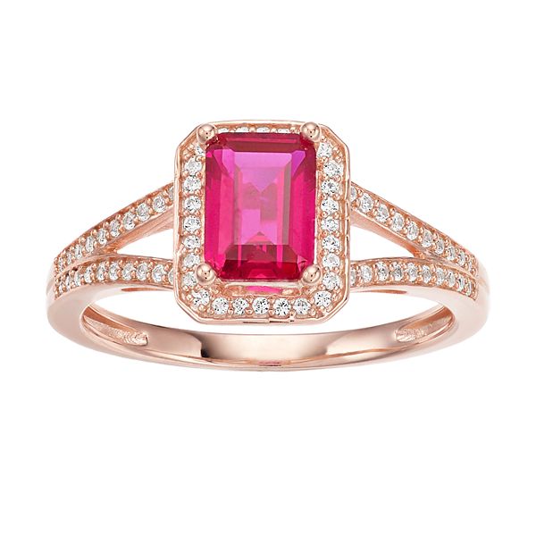 14k Rose Gold Ruby & 1/6 Carat T.W. Diamond Split Shank Ring