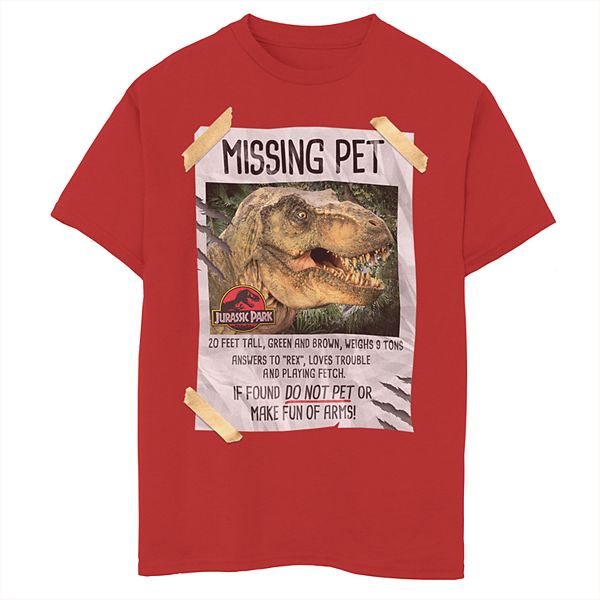 Boys 8 20 Jurassic Park Missing Pet Graphic Tee - roblox jurassic park shirt
